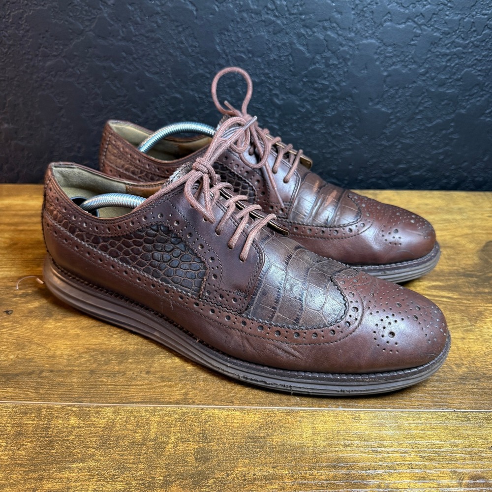 Cole Haan Lunargrand C12651 Brown Leather Croc Wingtip Oxford Mens 10M